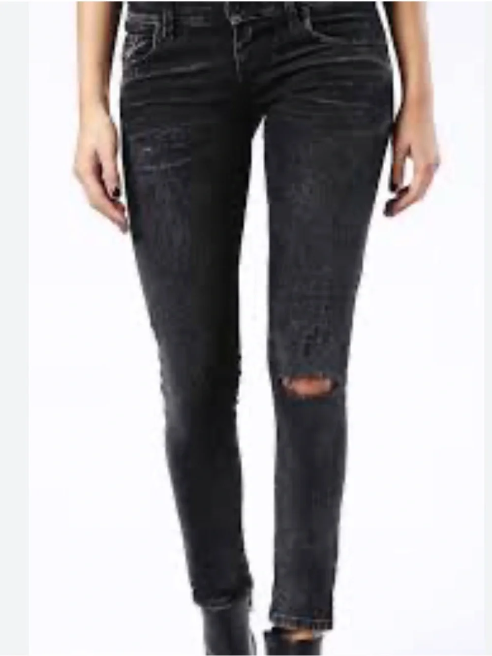 DIESEL WOMEN’S GRUPEE SUPER SLIM- SKINNY LOW WAIST DISTRESSED BLACK/GRAY 27x30